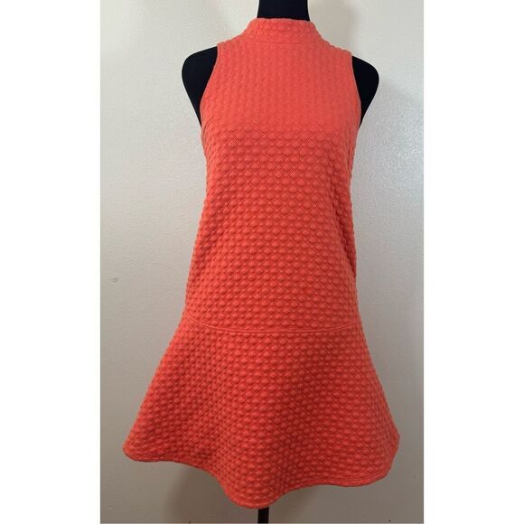 Abercrombie & Fitch Retro Textured Mock Neck Drop Waist Tangerine Mini Dress XS - Picture 3 of 10